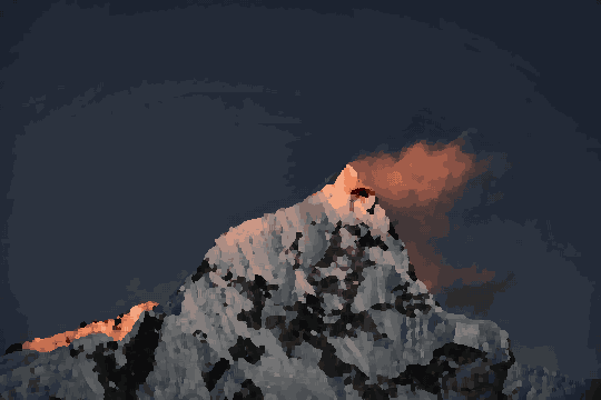 Mount Nuptse Snowy Peak At Dusk — pixel art version