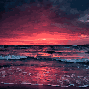 Ocean Sunset With Surfer Silhouette — pixel art version