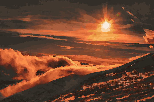 Mountain Sunset Sky With Snowy Peaks — pixel art version