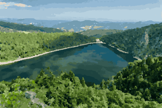 Forest Lake Landscape With Clouds — pixel art version
