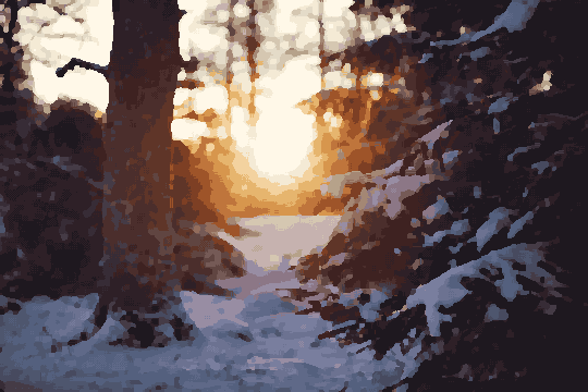Winter Forest Path Sunset Light pixel art wallpaper
