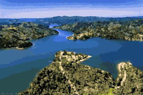 Aerial View Of Sea And Green Hills — pixel art version