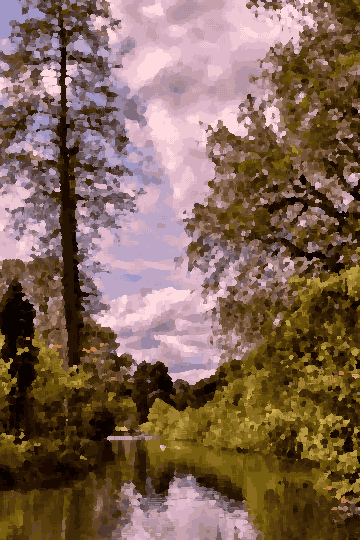 Pond Landscape With Trees And Water pixel art wallpaper
