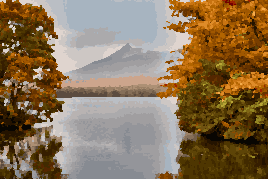 Autumn Lake With Mt Fuji View — pixel art version