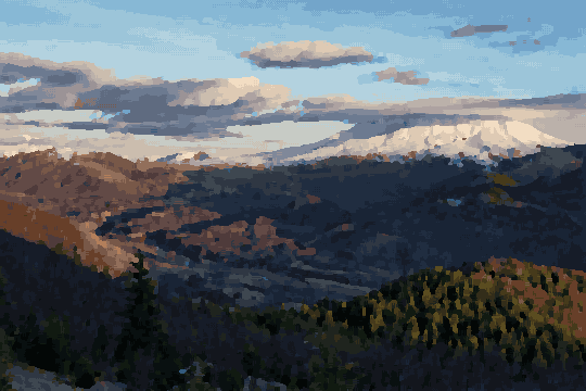 Snowy Mount St Helens Panorama From Hilltop pixel art wallpaper