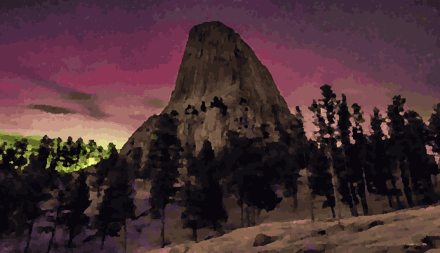 Aurora And Starry Skies Over Devil's Tower — pixel art version