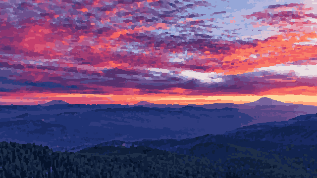 Sunrise Over Mt St Helens, Rainier, And Adams pixel art wallpaper