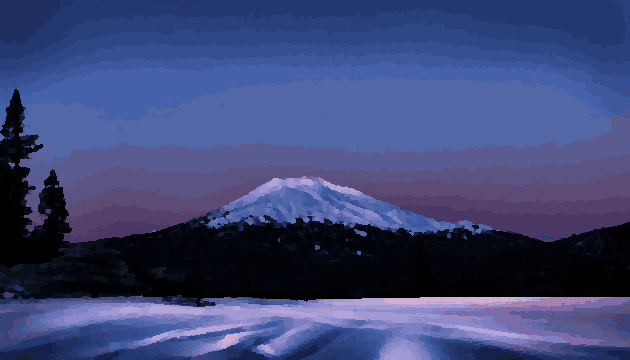 Mountain Snow Trees Twilight — pixel art version