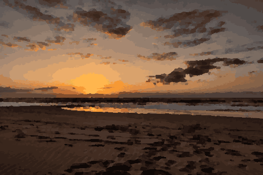 Sunset Glow Over Coastal Sand Dunes — pixel art version