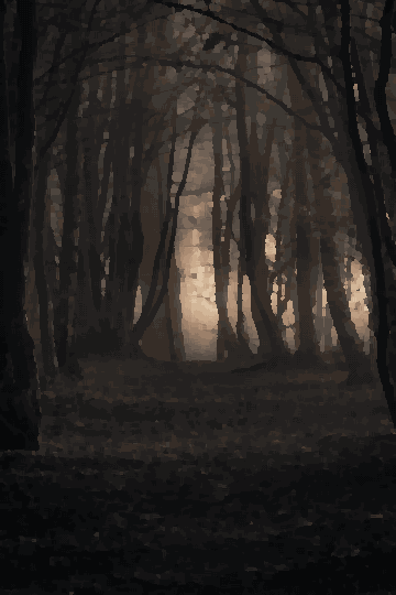 Foggy Forest Path With Dried Leaves — pixel art version