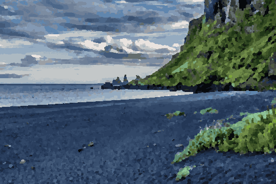 Iceland Black Sand Beach Mountain Landscape pixel art wallpaper