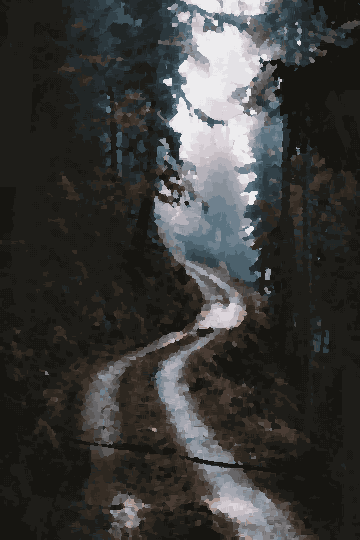 Dirt Road Through Foggy Pine Forest pixel art wallpaper