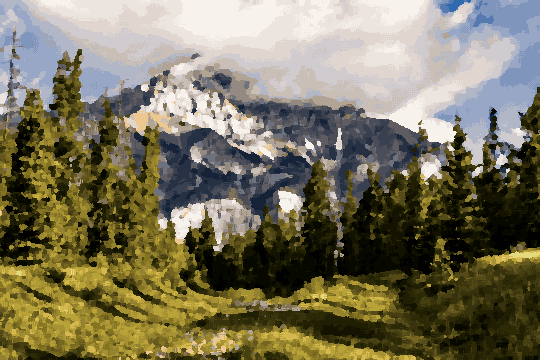 Dirt Road Winding Through Grassy Field Toward Mountain — pixel art version