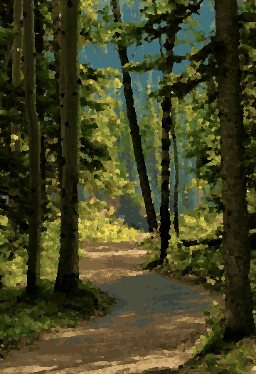 Forest Path Through Tall Trees — pixel art version