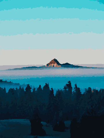 Mountain Peak Shrouded In Dense Fog — pixel art version