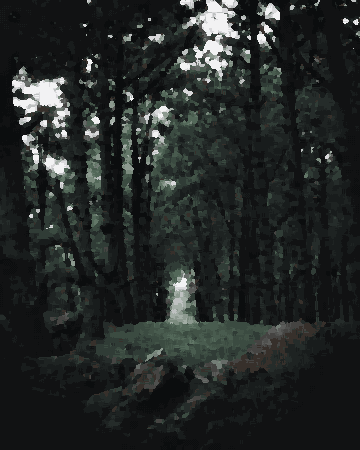 Winding Path Through Lush Forest With Stones — pixel art version