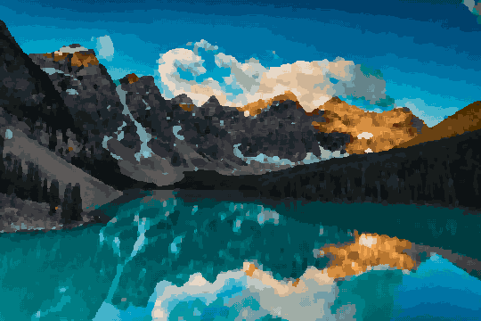 Moraine Lake Mountains Forest Reflection pixel art wallpaper