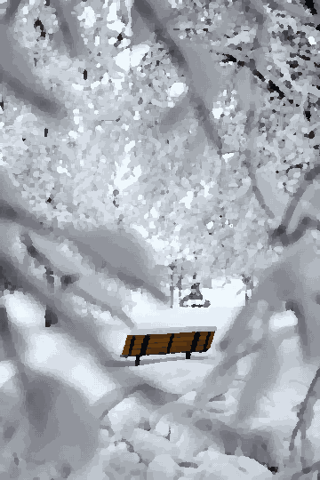 Snowy Forest Bench Minimalist Winter Scene pixel art wallpaper