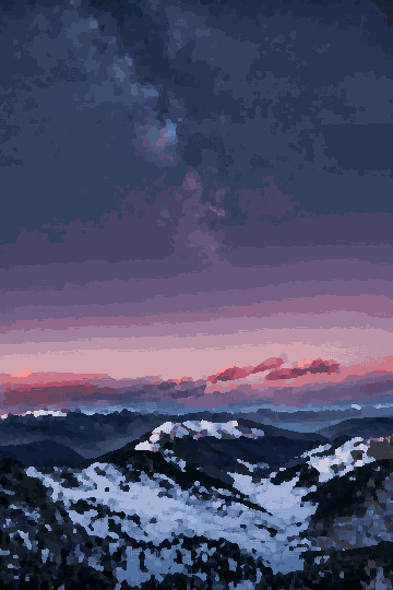 Snowy Dolomites Under Starry Night Sky — pixel art version