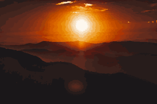 Sunset Over Hills With Dark Sky — pixel art version