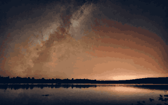 Starry Night Sky Over River pixel art wallpaper