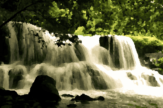 Waterfall Cascade In Lush Green Forest — pixel art version