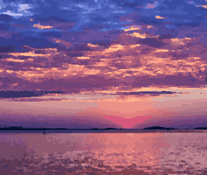 Sea Sunset Sky With Boat — pixel art version