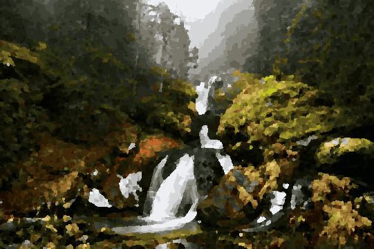 Waterfall River Fog Rocky Cliff pixel art wallpaper