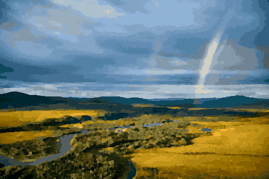 Rainbow Arch Over River And Field — pixel art version