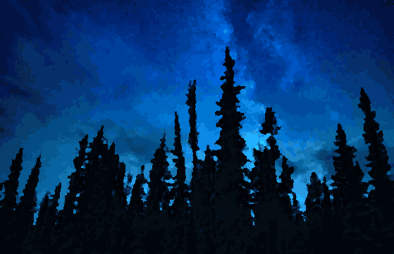 Milky Way Illuminates Forest Trees pixel art wallpaper