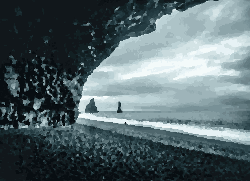 Lonely Figure On Black Sand Beach pixel art wallpaper