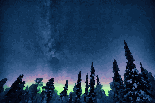 Aurora Borealis Illuminates Snowy Winter Trees pixel art wallpaper