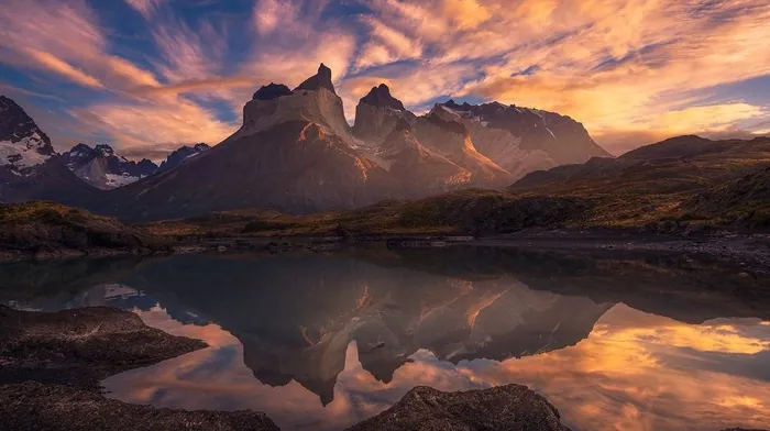 torres del paine, reflection, chile wallpapers