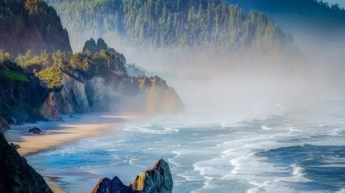 cliff, sea, beach wallpapers