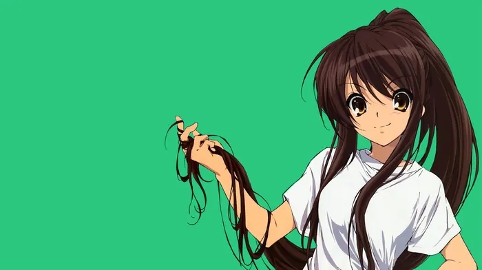 the melancholy of haruhi suzumiya, anime vectors, green background wallpapers