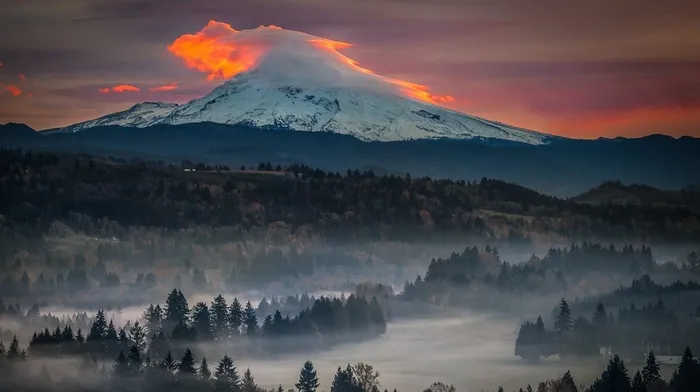 volcano, sunset, sky wallpapers