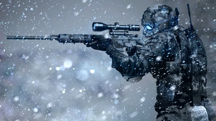 futuristic, sniper rifle, winter wallpapers