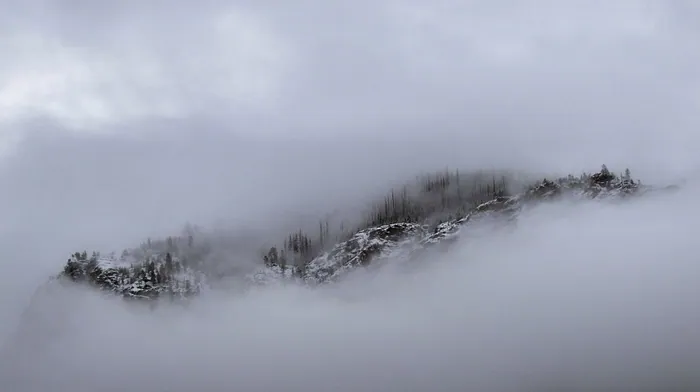 mountains, snow, mist wallpapers
