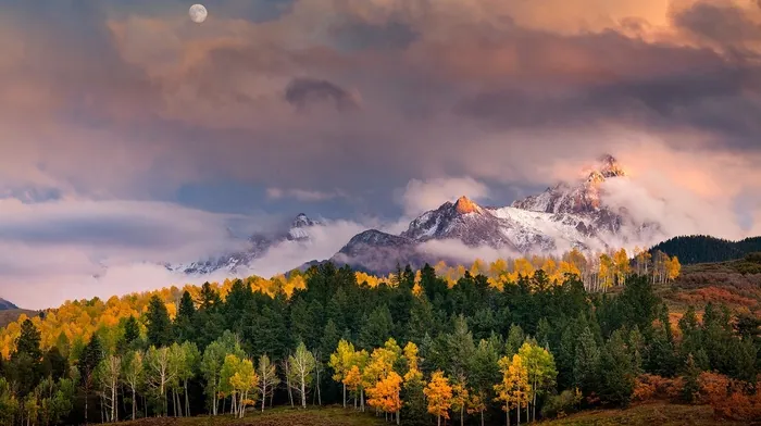 sunlight, snowy peak, clouds wallpapers
