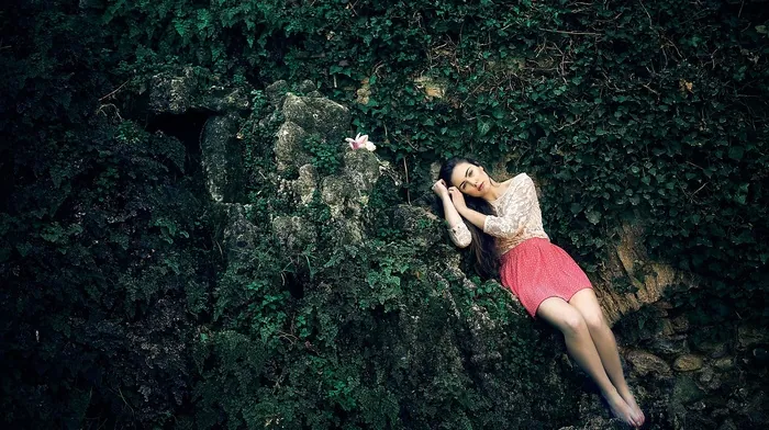 girl, green, plants wallpapers