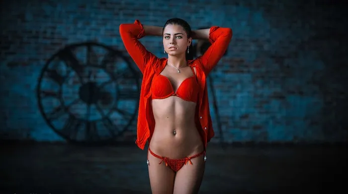 red lingerie, girl, hands on head wallpapers