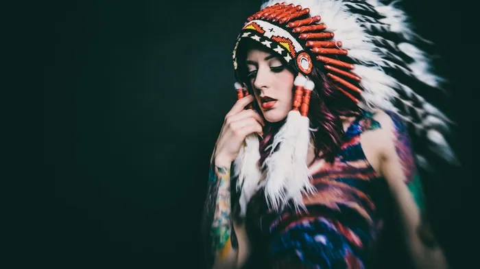 girl, model, feathers wallpapers