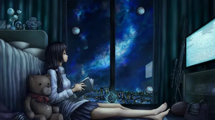 reading, anime girls, calm wallpapers