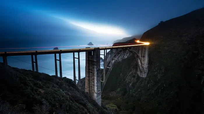 mist, lights, bridge wallpapers