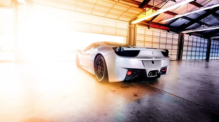 garage, ferrari, lights wallpapers
