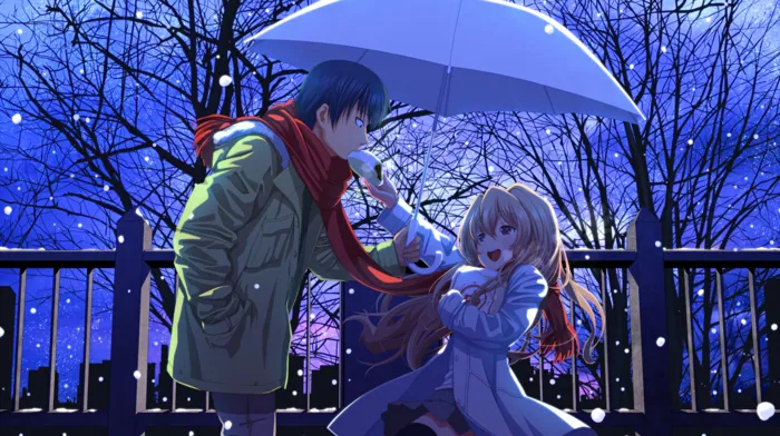 umbrella, anime boys, snow wallpapers