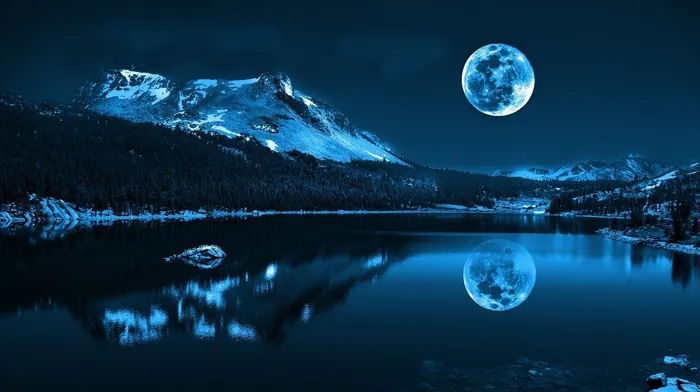 Moonlit Lake With Snowy Mountain Reflections wallpapers