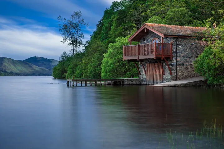 Ullswater Stone Cottage With Jetty Reflection — original wallpaper