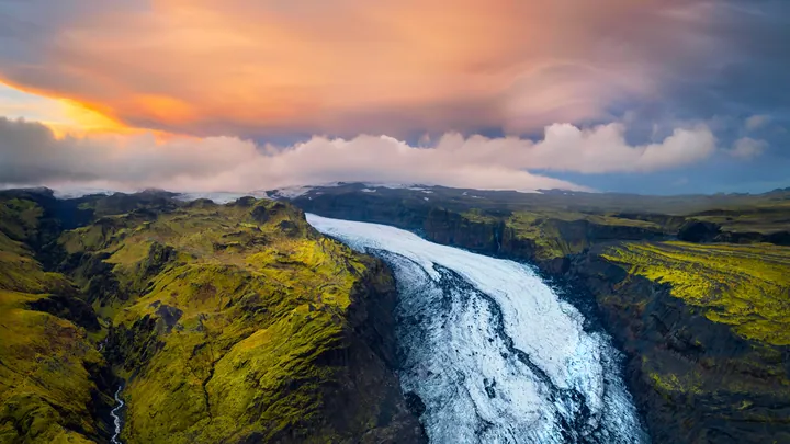 Icelandic Mountain Waterfall And Clouds wallpapers