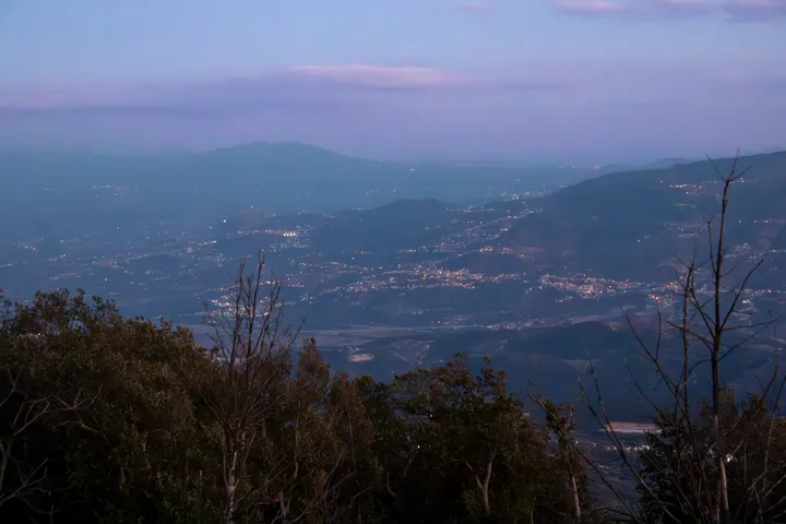 Mountain Sunset View With City Lights — original wallpaper
